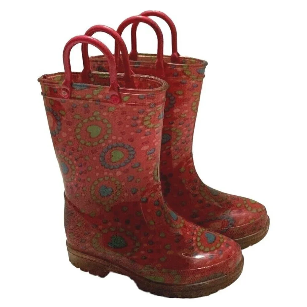Girls Rain Boots Size 7/8 Multicolor Hearts